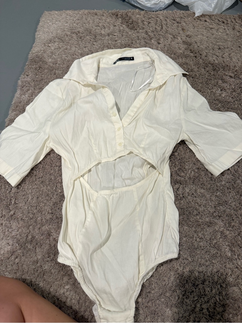 Zara Cream Button-Front Cutout Bodysuit